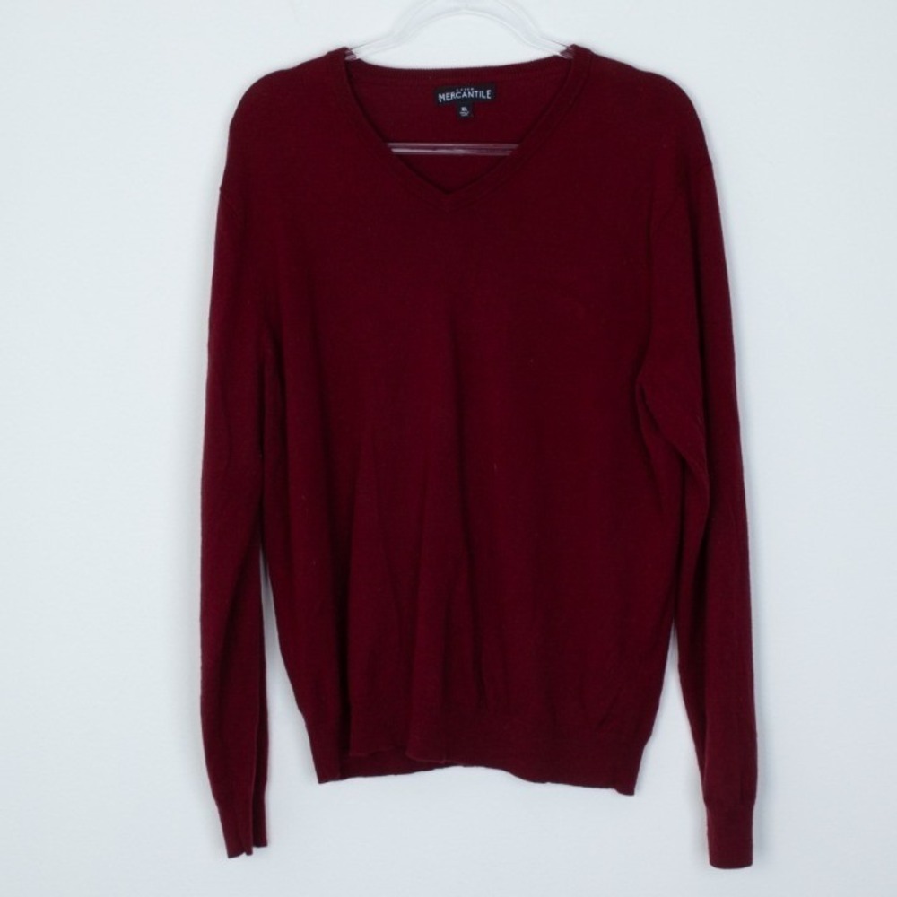 J. Crew Mens Wool‎ Blend V-Neck Sweater Size XL Red Preppy Office Professional